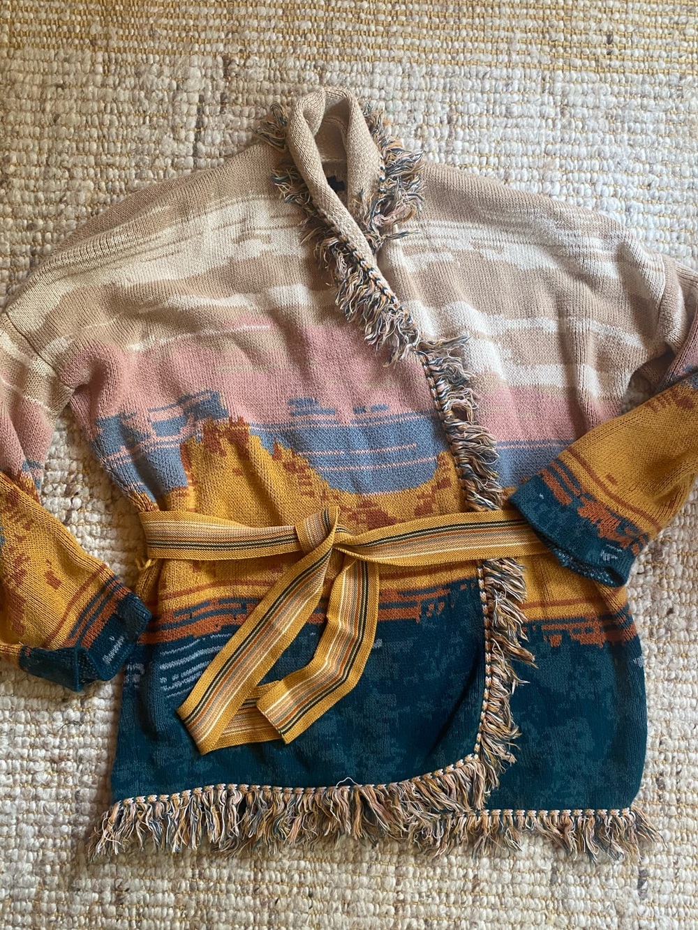 Pendleton 100% Fringe Cotton Columbia Shawl Collar Cardigan L - Picture 6 of 8